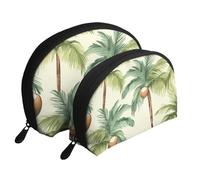 Summer Coconut Tree Portable Shell Cosmetic Bag Set - Travel Makeup Organiser with Zipper & Inner Compartments