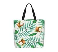 Summer Coconut Tree Print Canvas Tote Bags for Women Reusable Grocery Bag Large Gym Canvas Cloth Pouch Portable Shopping Handbag with Inner Pocket