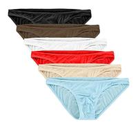 Summer Code Mens Basic Bikini Briefs Pack Low Rise Ice Silk Underwear, Large, 6-pack Assorted