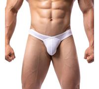 Summer Code Mens Bikini Briefs Micro Mesh Bulge Pouch Underwear Wide Waistband Undies Low Rise Cut with Pouch Underpants, White, XXL