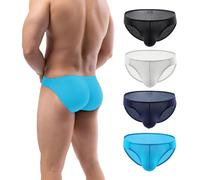 Summer Code Mens Bikini Briefs Soft Breathable Bulge Pouch Underwear Micro Mesh Panties Scrunch Butt Underpants, 4 Pack Assorted A, Large