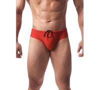 Summer Code Mens Bikini Swim Briefs Stretch Swimwear Quick Dry Swimsuit Bathing Suit with Drawstring, Red, XL