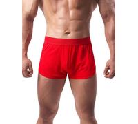 Summer Code Men's Boxers Shorts Breathable Ribbed Underwear Moisture-Wicking Comfortable Lounge Underpants, Red, L