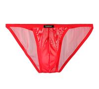 Summer Code Mens Sheer Briefs Mesh Lightweight Underwear Comfortable Low Rise Underpants for Men, Red, Medium