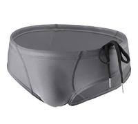 Summer Code Mens Swim Briefs Bikini Sport Swimwear Bathing Suit Solid Sexy Swimsuit with Drawstring Grey