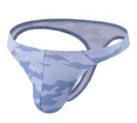 Summer Code Men's Thong G-String Underwear Micro Mesh Bulge Pouch Thong Panties Soft Stretch Bikini T-Back Underwear, Blue, S