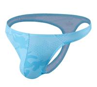 Summer Code Men's Thong G-String Underwear Micro Mesh Bulge Pouch Thong Panties Soft Stretch Bikini T-Back Underwear, Sky Blue, L