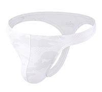Summer Code Men's Thong G-String Underwear Micro Mesh Bulge Pouch Thong Panties Soft Stretch Bikini T-Back Underwear, White, L