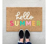 Summer Coir Door Mat, Hello Summer Welcome Door Mat Floral Decorative Doormat Farmhouse Floor Rug,Watermelon,Slippers,Summertime Doormat,Non-Slip Front Porch Entryway Rug Indoor Outdoors