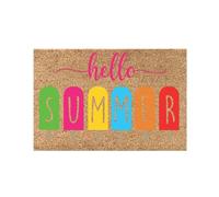 Summer Coir Door Mat, Hello Summer Welcome Door Mat Floral Decorative Doormat Farmhouse Floor Rug,Watermelon,Slippers,Summertime Doormat,Non-Slip Front Porch Entryway Rug Indoor Outdoors