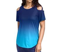 Summer Cold Gradient T-Shirt Shoulder Short Women's Sleeve Blouses Strappy Pots Women's Blouse Batik T-Shirt, blue, XL