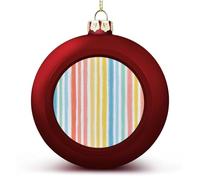 Summer Color Vertical Stripes Textile Pattern Christmas Ball Ornaments Shatterproof Hanging Red Xmas Tree Balls for Christmas Tree Decoration Holiday Wedding Party