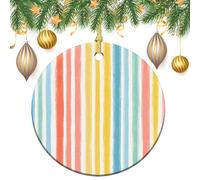 Summer Color Vertical Stripes Textile Pattern Christmas Tree Hanging Ornaments,2 Pieces, 7.2CM Round Double-Sided