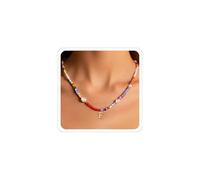 Summer Colorful Bead Necklace Colorful Initial Necklaces for Women Daughter Birthday Gifts Cute Pearl Beaded Necklaces Trendy Letter Necklace Christmas Graduation Gifts for Her Jewelry Accessories