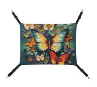 Summer Colorful Butterfly Embroidery Paintings Printed Pet Hammock for Cage Hanging Pet Hammock Bed with Metal Hooks for Guinea Pigs, Hamsters, Gerbils, Kittens, Cat Cages
