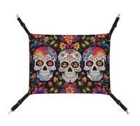 Summer Colorful Flower Skulls Printed Pet Hammock for Cage Hanging Pet Hammock Bed with Metal Hooks for Guinea Pigs, Hamsters, Gerbils, Kittens, Cat Cages