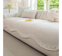 Summer Cool Ice Silk Sofa Mat, Breathable Couch Cover, Silicone Dot Anti-Slip Minimalist Wavy Edge Washable Furniture Protector For Living Room(Coffee,110 * 210cm)