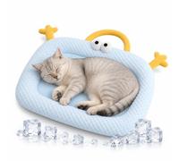 Summer Cooling Cat Bed, Breathable Ice Silk Pet Cooling Bed Mat, 50×40cm Cooling Mat for Cats, Small Dogs & Small Pets, Washable Non-Slip Cat Mat for Crate, Sofa, Car and Travel (Blue-S(45*35))