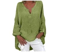 Summer Cotton Linen Tops for Women UK Flowy Flare Long Sleeve V Neck Loose Blouse Dressy Ligntweight Plus Size Shirts Oversized Tees Dressy Blouses Office Work Casual Blouse Green