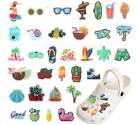 Summer Croc Charms - 33PCS Preppy Croc Charms, Vibrant PVC Shoe Clips, DIY Shoe Accessories, Cute PVC Shoes Clips,Funny Jibbitz for Casual Beach Preppy Hippie Shoes Charm with Beac Pineapple Flamingo