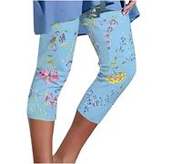 Summer Cropped Leggings for Womens Floral Print Capri Yoga Pants Elasticated High Waisted Skinny Leg Slim Fit Seamless Comfy Loungewear Casual Sportswear Gym Running Workout Wear Stretchy Lightweight