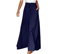 Summer Culottes Womens Wide Leg Pants Loose Fit Trousers with Pockets Ladies Beach Solid Elastic Waist Baggy Slacks Bottoms wth Pockets UK Going Out