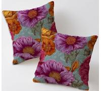 Summer Cushion Covers 30x30 cm Set of 2 Square Decorative Throw Pillow Cases Linen Sofa Pillowcases Floral Patterned Garden Cushions for Room Home Bed Bench Patio Chair Decor, Gifts for Women C-1219