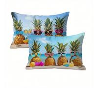 Summer Cushion Covers 40 x 60 cm 2 pack, Pineapple Outdoor Cushions Waterproof Linen with Invisible Zipper, Funky & Durable Pillow Cases for Bed, Sofa, Garden, Ideal Home Decor for All Seasons K2-278