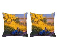 Summer Cushion Covers 50x50cm Outdoor Cushions Waterproof Linen Square Throw Pillow Covers with Invisible Zipper Decorative Pillows for Patio Bench Chair Garden Autumn Decorations,Set of 2 Tree -T872