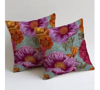 Summer Cushion Covers 55x55 cm Set of 2 Square Decorative Throw Pillow Cases Soft Sofa Pillowcases Floral Patterned Garden Cushions for Room Home Bed Bench Patio Chair Decor, Gifts for Women C-1219