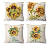 Summer Cushion Covers 70x70cm Set of 4 Double Sided Decorative Throw Pillow Covers Linen Cushion Covers for Sofa Bedroom, Living Room and Home Decor Square cushion covers