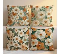 Summer Cushion Covers Floral Cushions Covers 100x100 cm Set of 4 for Sofa Bed Square Linen Decorative Pillowcase Double Sided Printing Throw Pillow Case Indoor Home Room Decor, Gifts for Women b-1234