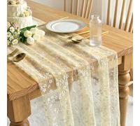Summer Daisy Gauze Table Runner Table Runner Sheer Mesh Tablecloth 70 × 300 cm Floral Tulle Table Runner for Seasonal Table Decor for Kitchen Dining Coffee Wedding Arch Birthday Party (B-Faint Yellow)