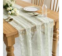 Summer Daisy Gauze Table Runner Table Runner Sheer Mesh Tablecloth 70 × 300 cm Floral Tulle Table Runner for Seasonal Table Decor for Kitchen Dining Coffee Wedding Arch Birthday Party (A-Pale Green)