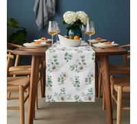 Summer Daisy Table Runner 13x60 inch Watercolor Eucalyptus Leaf Flower Farmhouses Cotton Linen Dining Table Runner Ideal for Dresser Kitchen Coffee Tables - Machine Washable