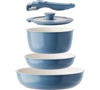 [Summer Deals €25 OFF - CODE: RCOOKJLY25] Redchef Ceramic Saucepans Set 16/18/20 cm with Removable Handle, Pot Set Induction Safe, Non-Stick, Space Saving, Stackable Design, PFAS PFOA & PTFE Free (Blu