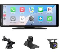 Portable Carplay Screen, Carpuride V92R Wireless Carplay & Android Auto, 10.26 Inch 1080P HD Touch Screen Radio with Real 720P Backup Camera/BT 5.0/Mirror Link Support Truck RV Dash Mount