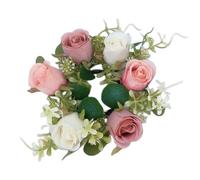 Summer Decoration Fake Flowers Small Candle Rings Wreaths Flower Candle Rings Flower Garland For Tables Realistic Rose For Wedding Centerpieces Arrangement Home (B, 23cm)