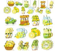 Summer Decorations Hanging Wooden Lemons Ornaments for Tree, 36pcs Hawaiian Luau Party Decorations Hanging Pendants with String(Blue)