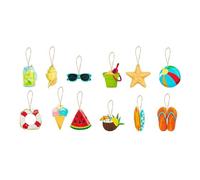 Summer Decorations Hanging Wooden Ornaments for Tree, 12pcs Hawaiian Luau Party Decorations Hanging Pendants with String, Hawaiian Tropical Summer Beach Party Decoration Supplies
