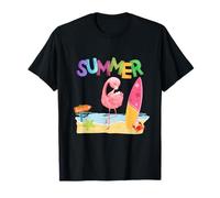 Summer Design with Flamingo Beach Shells and Surfboard T-Shirt