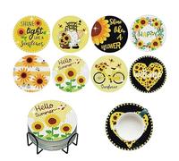 Summer Diamond Art Coasters, Sunflower and Gnome Flowers , 8 Pieces, Hello Summer Gnome Cup Holder, Flower Vase Holder, Craft Kit for Adults and Children