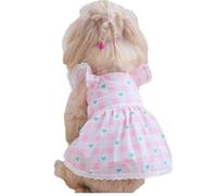 Summer Dog Dress Cute Gingham Print with Hearts Lace Trim Pet Dress for Small to Medium Dogs