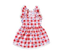 Summer Dog Dress Cute Gingham Print with Hearts Lace Trim Pet Dress for Small to Medium Dogs