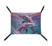 Summer Dolphins Art Printed Pet Hammock for Cage Hanging Pet Hammock Bed with Metal Hooks for Guinea Pigs, Hamsters, Gerbils, Kittens, Cat Cages
