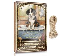 Summer Door Sign Bernese Mountain Dog Bath Soap Wash Your Paws Wooden Sign Home Hanging Sign Kitchen Signs Wall Decor(15X28CM)