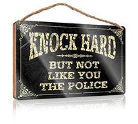 Summer Door Sign Knock Hard But Not Like You The Police Wooden Sign Bar Signs For Man Cave Wall Hanging Decor Sayings (Size : 15X28CM)