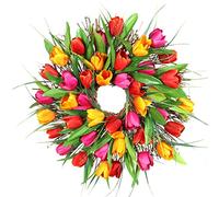 Summer Door Wreath, Spring Wreath Artificial Tulip Wreath Simulation Flower Garland for Front Door 40cm Style1