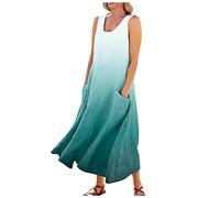 Summer Dress for Women UK Casual Gradient Print Round Neck Sleeveless Dresses Maxi A Line Beach Dress with Pockets Ladies Trendy Tunic Sundress