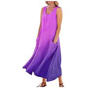 Summer Dress for Women UK Casual Gradient Print Round Neck Sleeveless Dresses Maxi A Line Beach Dress with Pockets Ladies Trendy Tunic Sundress